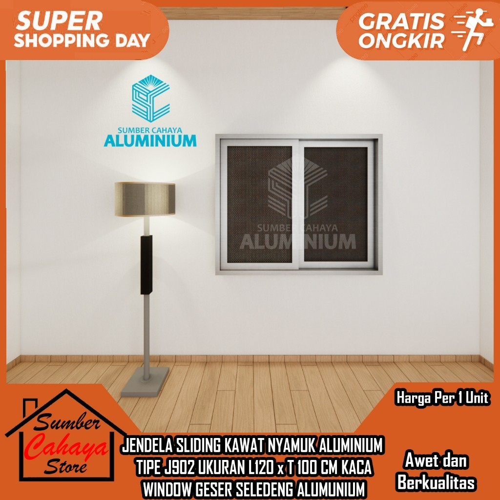 promo [INSTANT] JENDELA SLIDING KAWAT NYAMUK ALUMINIUM TIPE J902 L 120 X T 100100X100 CM GESER SLEDI