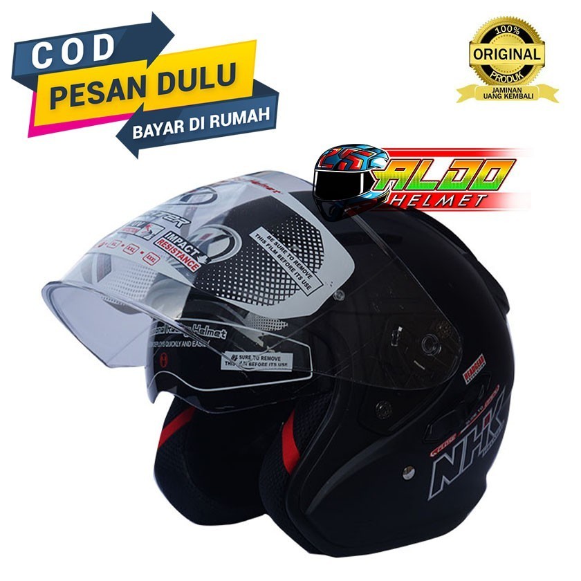 PROMO HELM / NHK / HELM NHK R1 / HELM NHK R1 SOLID BLACK DOFF ORIGINAL / NHK R 1 POLOS DOUBLE VISOR 