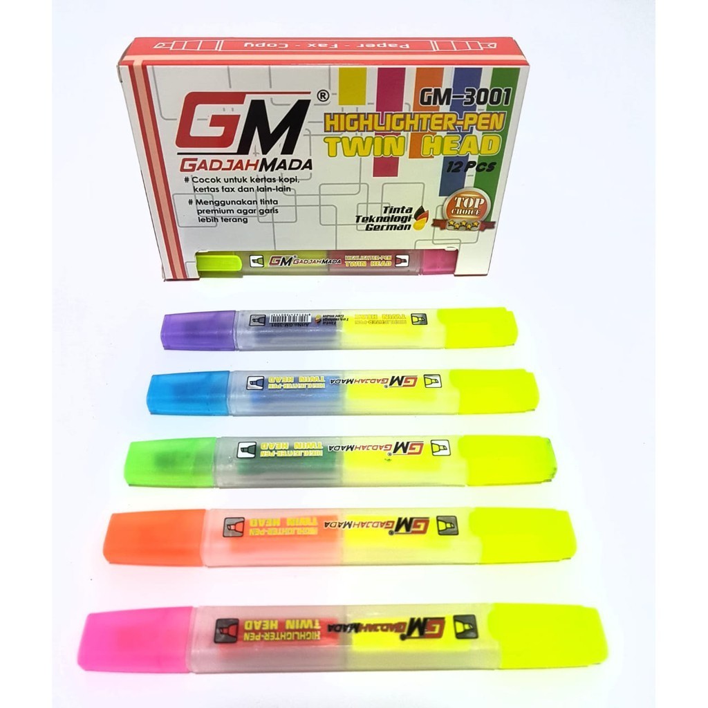 

Grosir ( 5packs/60pcs ) Highlighter Pen GM-3001 Twin Head / Dua Kepala GADJAH MADA