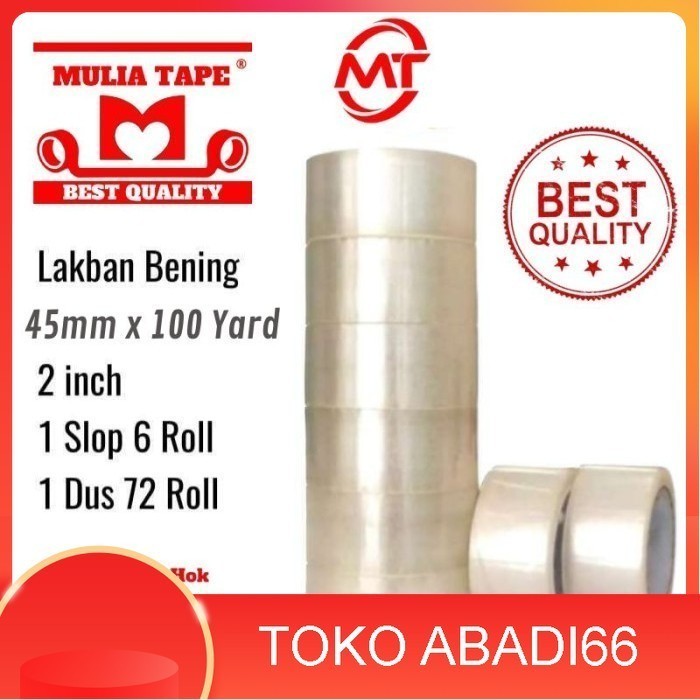 

Lakban Mulia Tape Ukuran 45mm X 100 Yard Kemasan 1 Slop - Putih