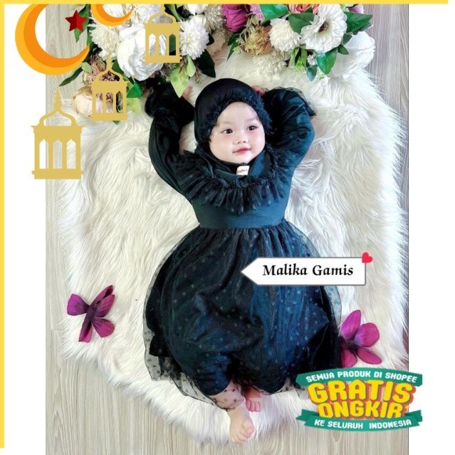 Dress Brukat Anak Mix Tile Dot Terbaru - Gamis Newborn Bayi Pesta Aqiqoh Lebaran Baju Muslim Anak Ga