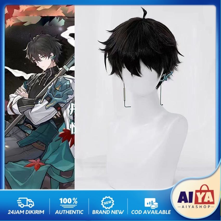 Wriothesley Wig Wriothesley Genshin Impact Cosplay Wig Pendek Hitam
