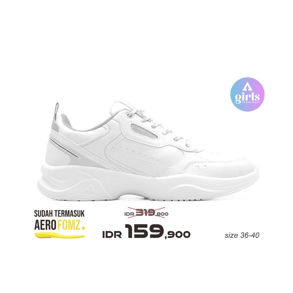 Aerostreet 37-40 Jisoo Putih Putih Abu Muda - Sepatu Sneakers Casual Sport Pria Wanita