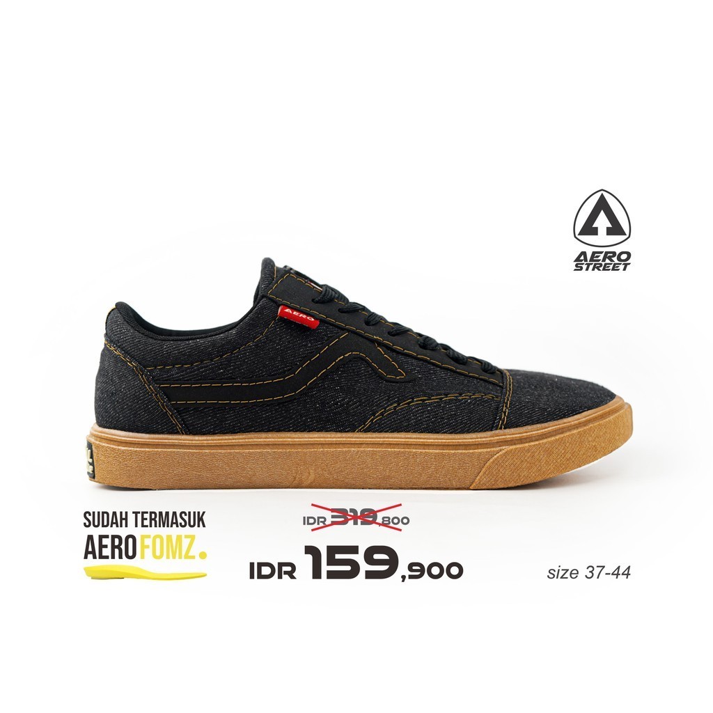 Aerostreet 37-44 Massive Low Gum Black Denim - Sepatu Sneakers Casual