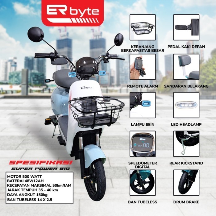 HOT PROMO SALE Sepeda listrik / selis ERBYTE SUPER POWER BIG - Biru Muda