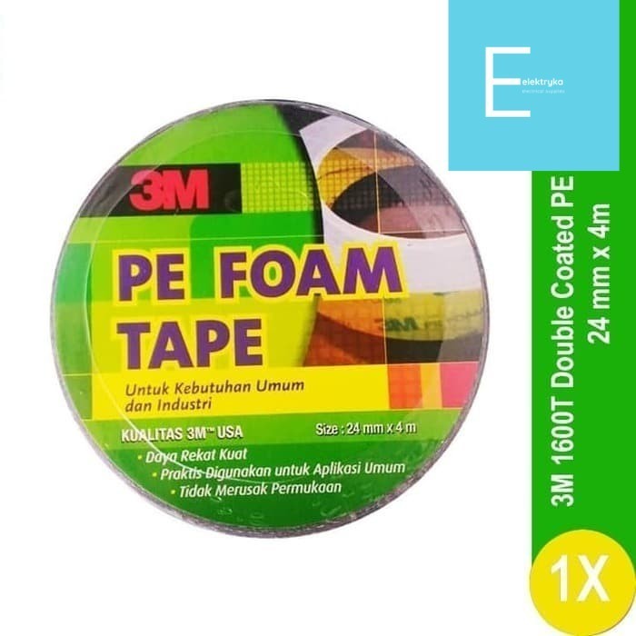 

Double Tape 3M 1600 T PE Foam - Tebal: 1.0 mm / Size: 24 mm x 4m