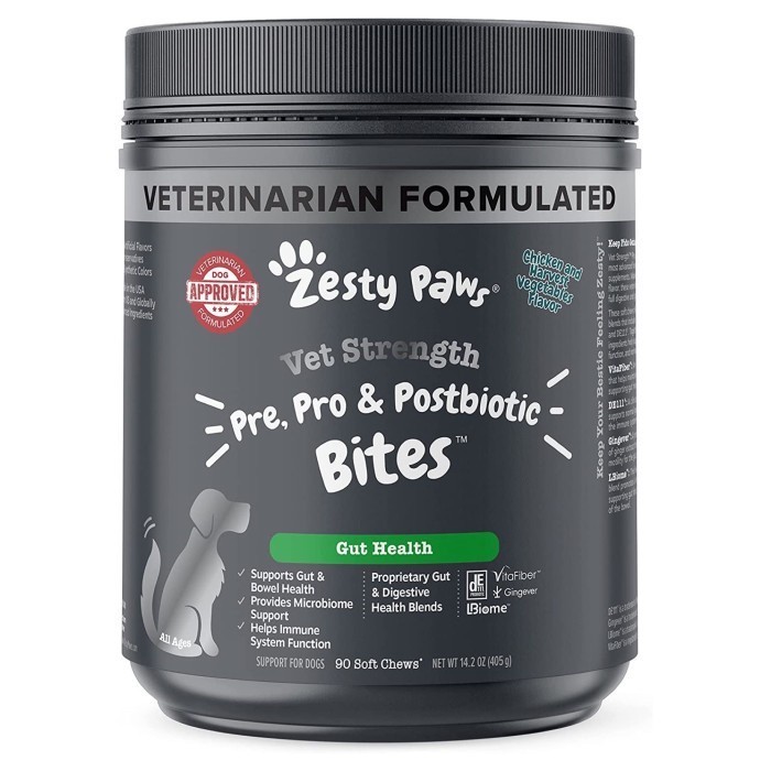 Zesty Paws Vet Strength Pre, Pro & Postbiotic Bites - Probiotic Dog - Vet Formulated Vitamin Pencern
