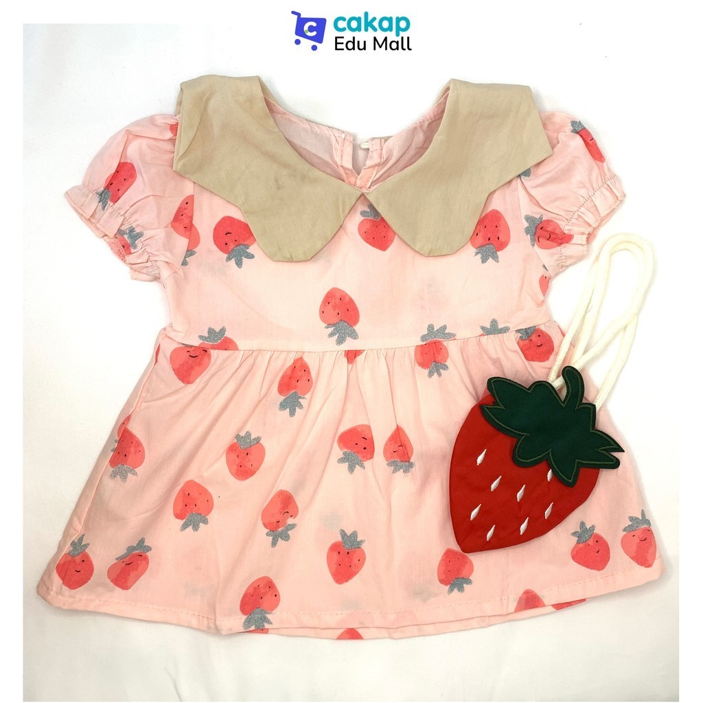 TANGDINGCHUN Dress Strawberry dengan Tas 7-12 Bulan