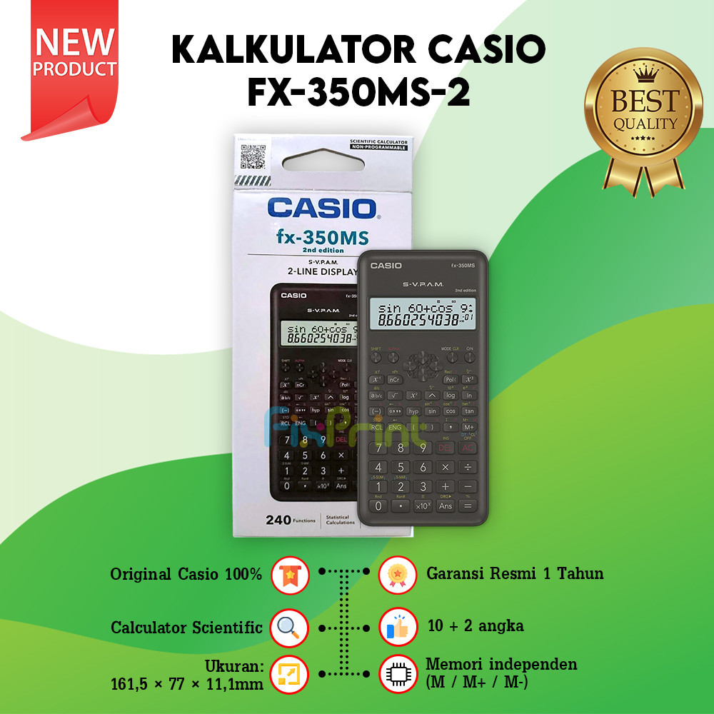 

Casio FX-350MS 2 Calculator Scientific Kalkulator Ilmiah Standar New