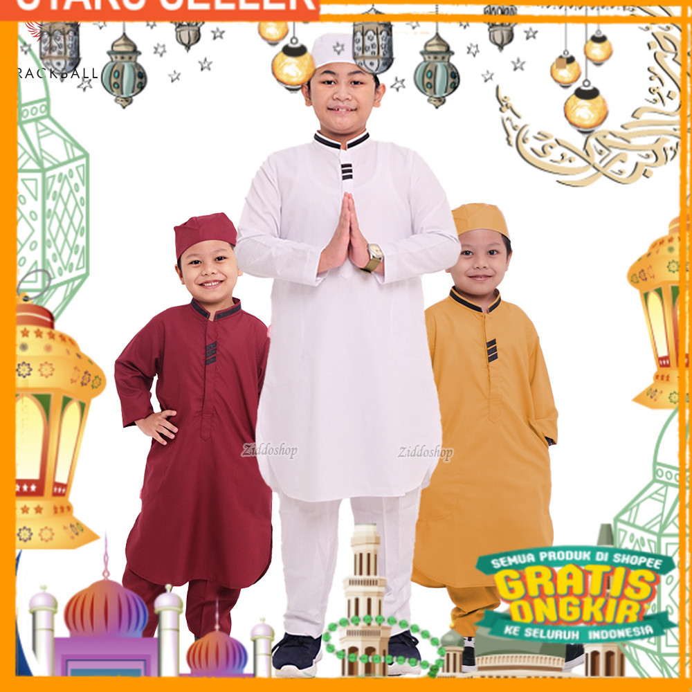 Setelan Baju Koko Anak Laki Laki Lengan Panjang Kurta Cowok Muslim PASHA/ Pink Dusty Fanta Merah mud