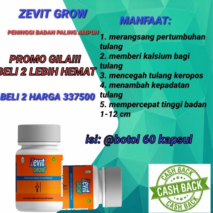 PENINGGI BADAN TERAMPUH SE INDONESIA ISI 10 KAPSUL zevit grow peninggi badan original, peninggi bada