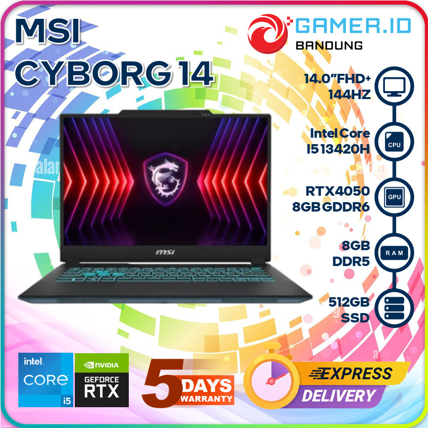 MSI CYBORG 14 I5 13420H RTX4050 6GB/ 8GB 512GB W11+OHS 14.OFHD+ 144HZ 100SRGB BLIT BLK -A13VE.048