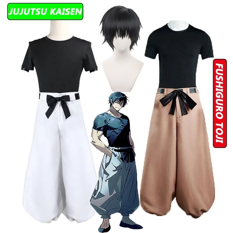 Anime Jujutsu Kasen Fushiguro Toji kostum Cosplay Aldult Unisex celana Wig Halloween Rave tempur Fus