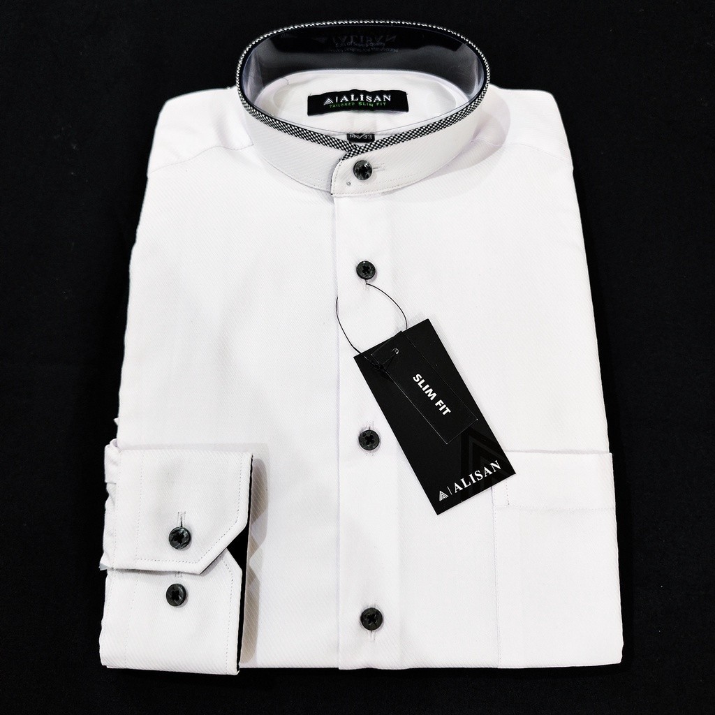 Koko ALISAN Doby SLIM FIT Lengan Panjang Kerah List ( PUTIH ) CUCI GUDANG