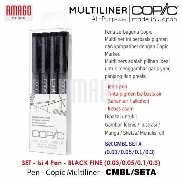 

COPIC Multiliner - Set Black Fine - 4 pcs pens - CMBL/SETA