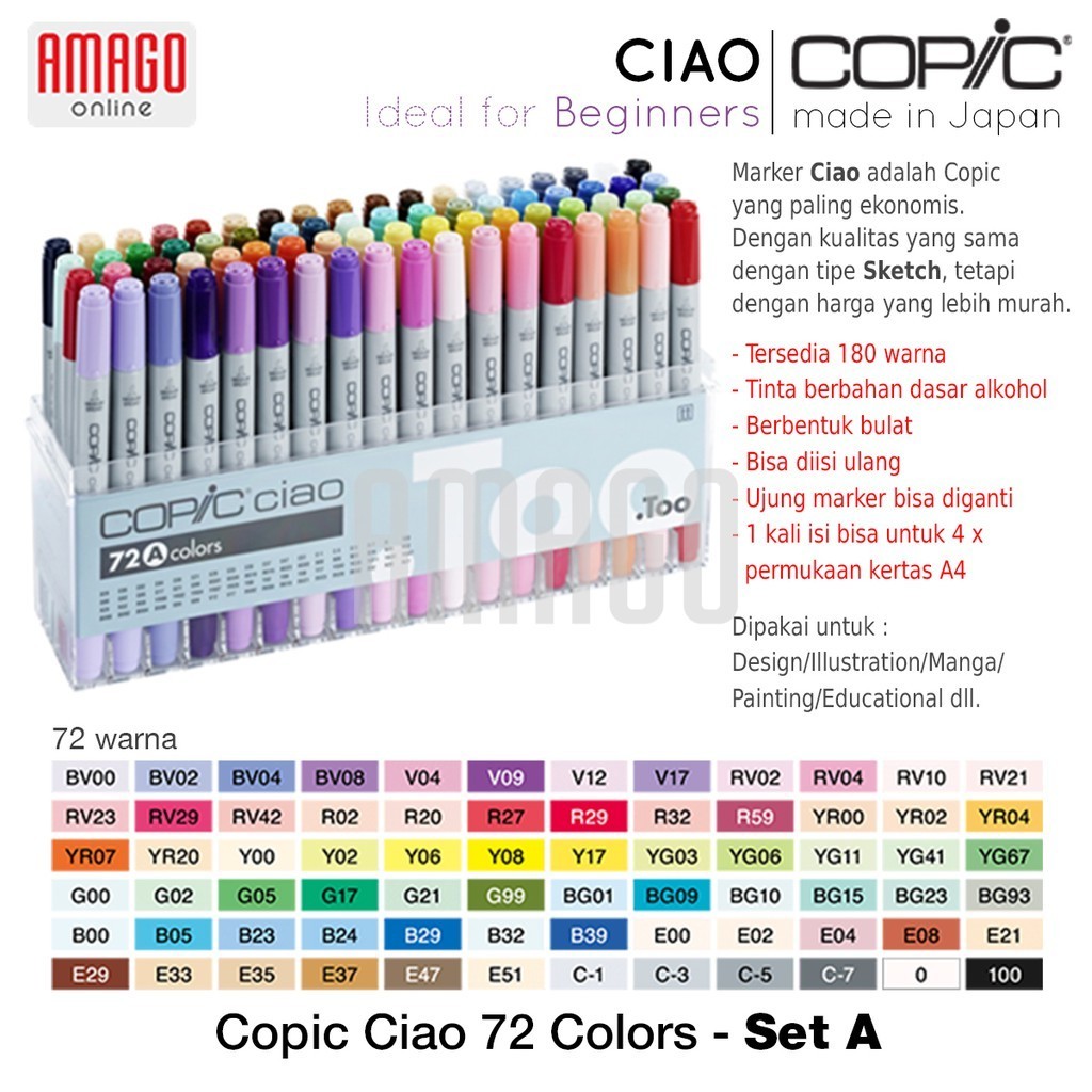 

COPIC Ciao - 72 Color Set A - CCM/72A