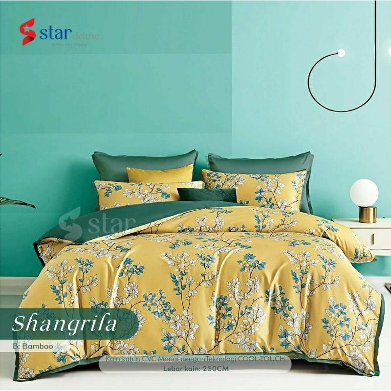 Sprei anti geser katun star motif SHANGRILA  bunga kuning
