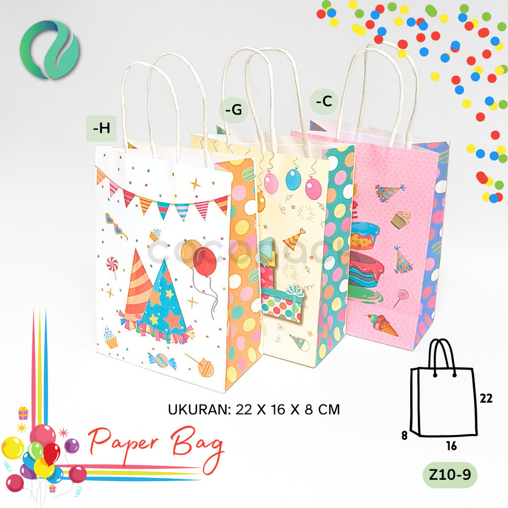 

(6 PCS) Paper Bag Motif Party Gift Souvenir Tas Kado Goodie Bag 16x8x22cm