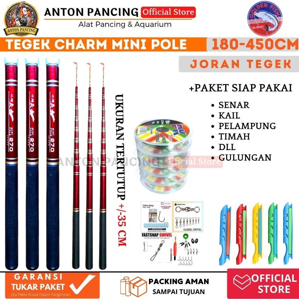 Joran Pancing Tegek Surf Mini Pole Reddish 210 240 270 300 360cm Ruas Pendek Ringan Kuat