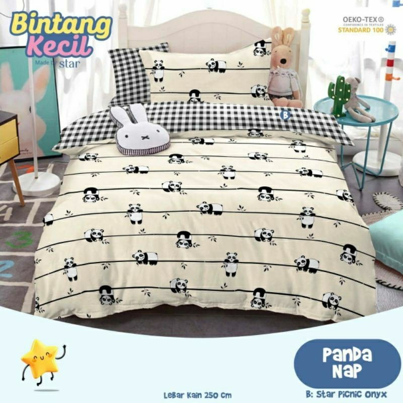Bedcover + sprei anti geser katun star motif PANDA NAP cream
