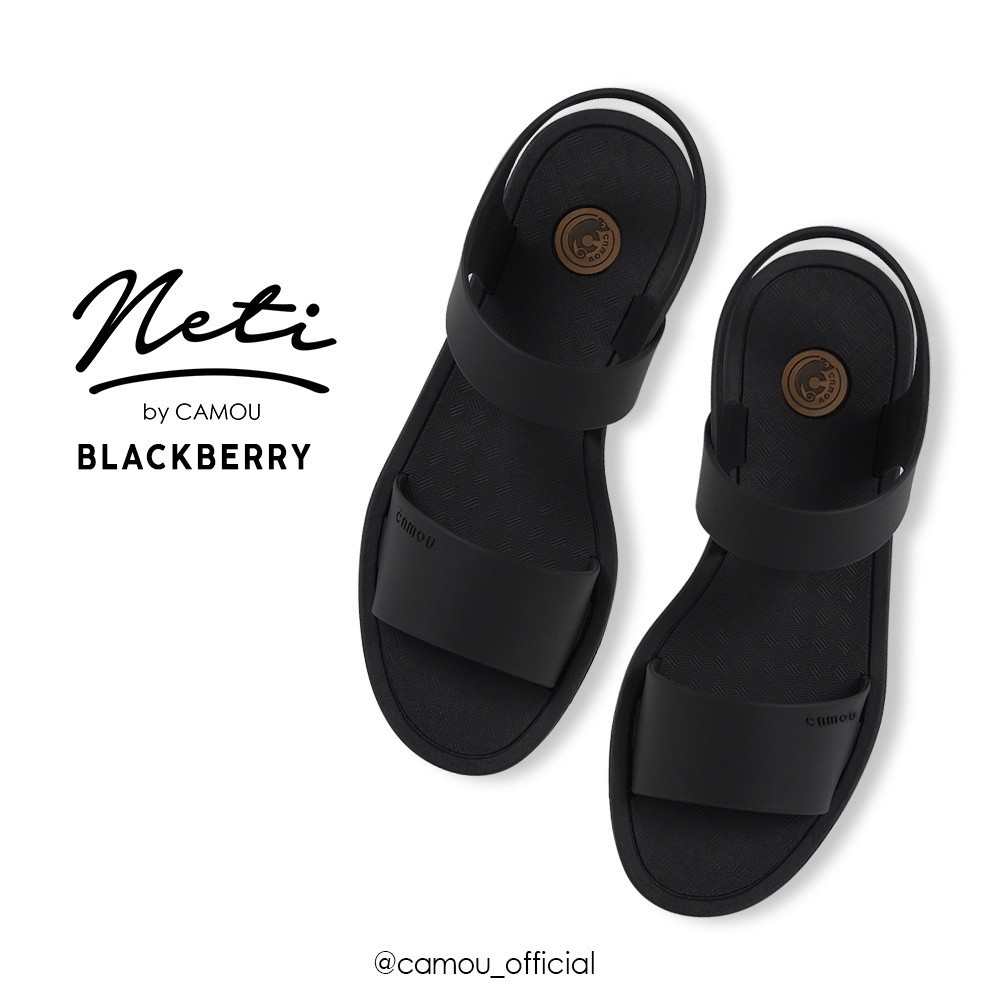Sandal Camou Wanita NETI Blackberry Hitam Sandal Selop Wanita Camou Tali Belakang Sandal Camou Slide