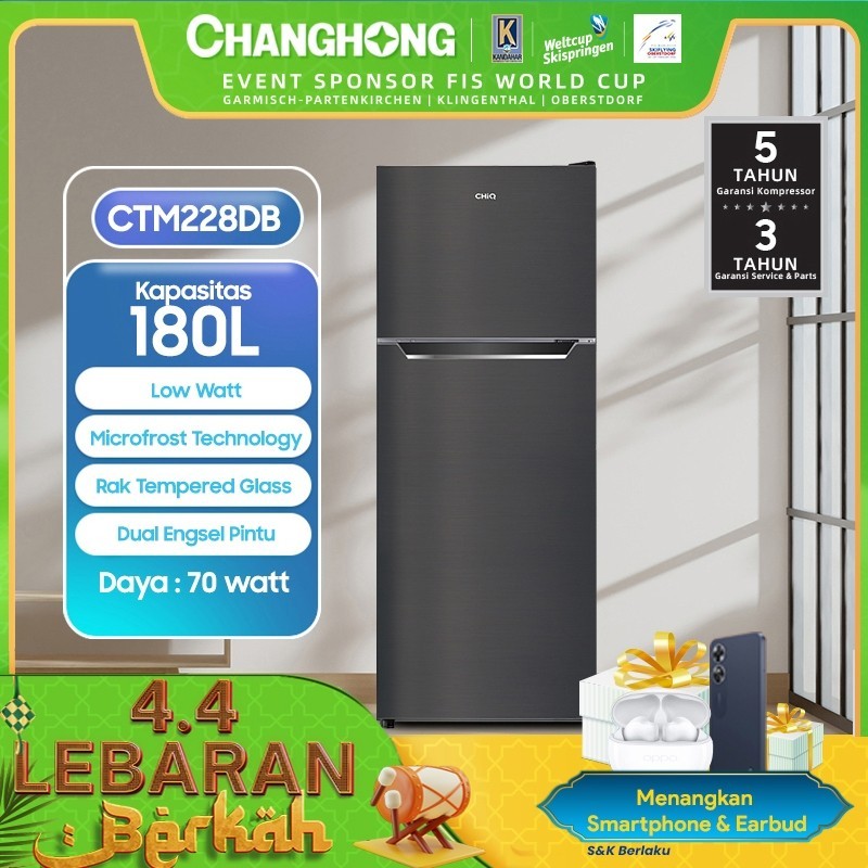 Changhong CHiQ Kulkas 2 Pintu Refrigerator Kapasitas 180 Liter - CTM228DB Black