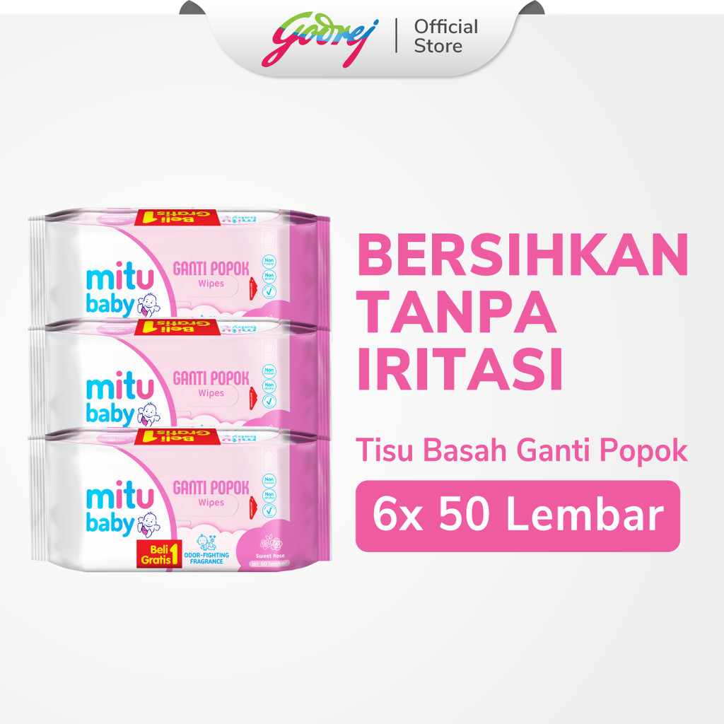 Mitu Baby Tisu Basah Ganti Popok Sweet Rose 50'S Beli 1 Gratis 1 [3 Packs] - Tisu Basah Bayi