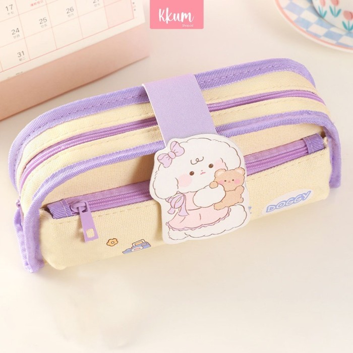 

Tempat pensil anak murah anti air kanvas/ Kotak pensil 2 risleting - Purple