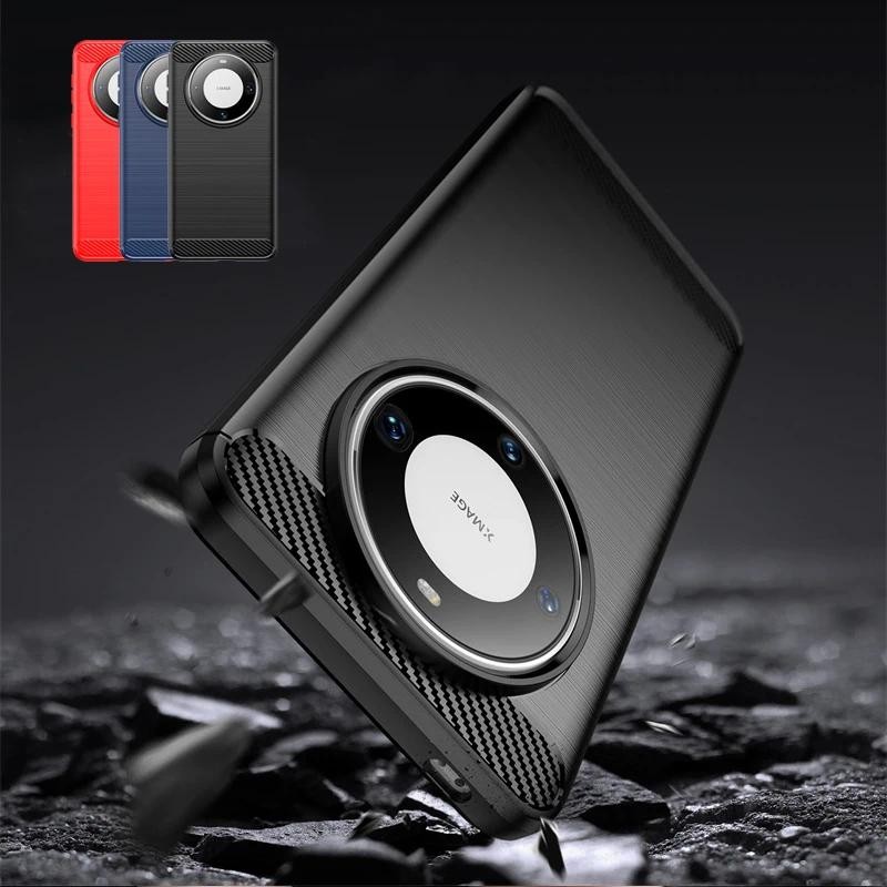 For Huawei Mate 60 Pro case Phone Cover Brushed Texture Soft TPU Silicone PU Leather Back Cover for 