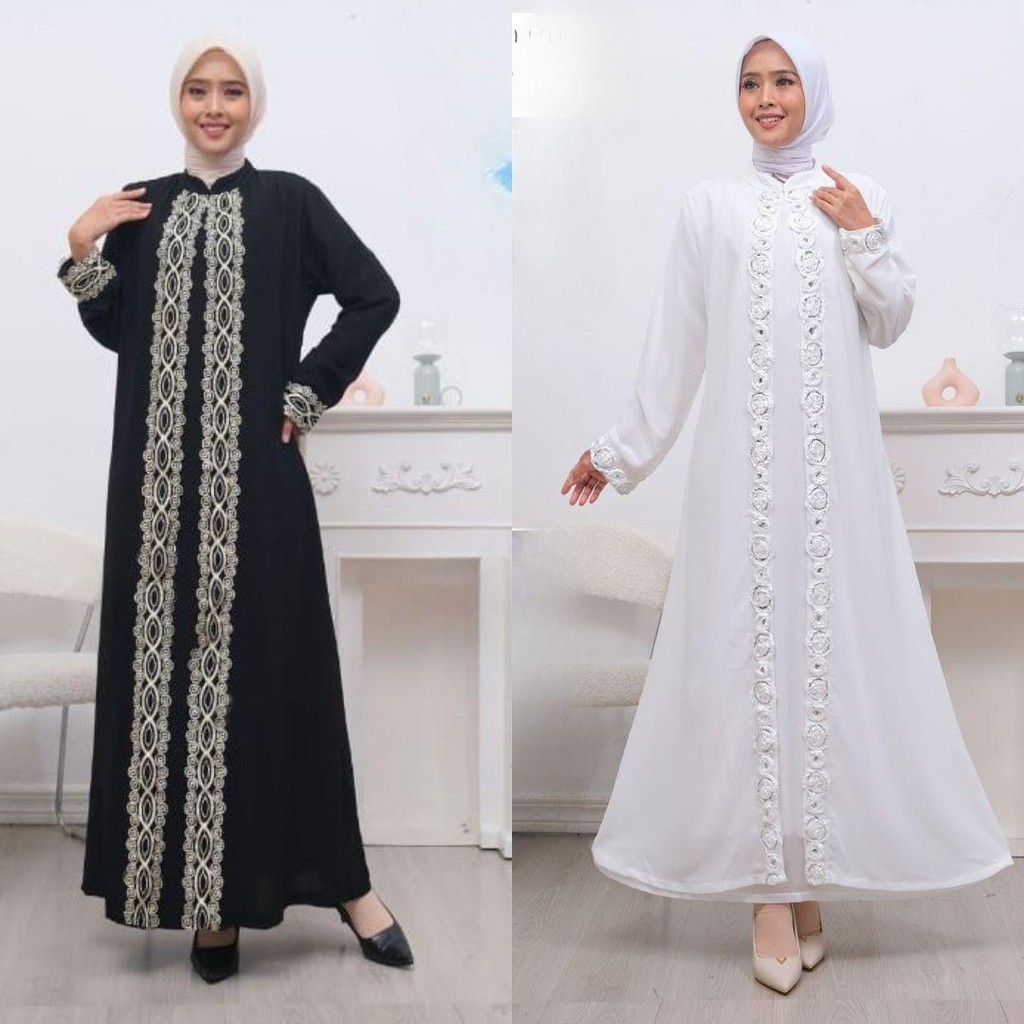 NJW - Gamis Wanita AYUDIA Dress Renda Bunga Baju Lebaran Haji - gamis