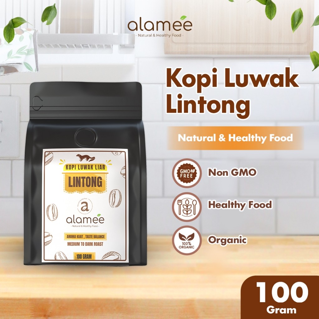 

ALAMEE Kopi Luwak Liar Arabica Lintong Ground Coffee Bubuk Halus Medium Dark Roast Tanpa Gula 100gr