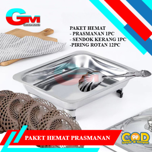 Paket Combo Prasmanan Stainless Sendok Kerang Dan Piring Rotan 1 Lusin