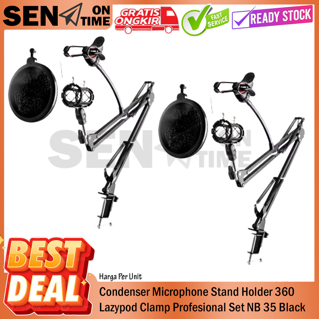 Condenser Microphone Stand Holder 360 Lazypod Alat Bantu Rekaman Clamp Profesional Set NB 35 Black P