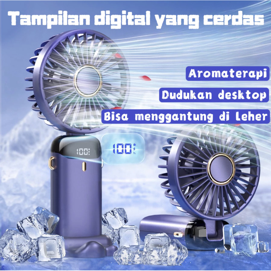 Kipas Angin Turbo Mini Portable USB Kipas Lipat 5-Speed Wind LED Display Dengan Aromaterapi Diffuser
