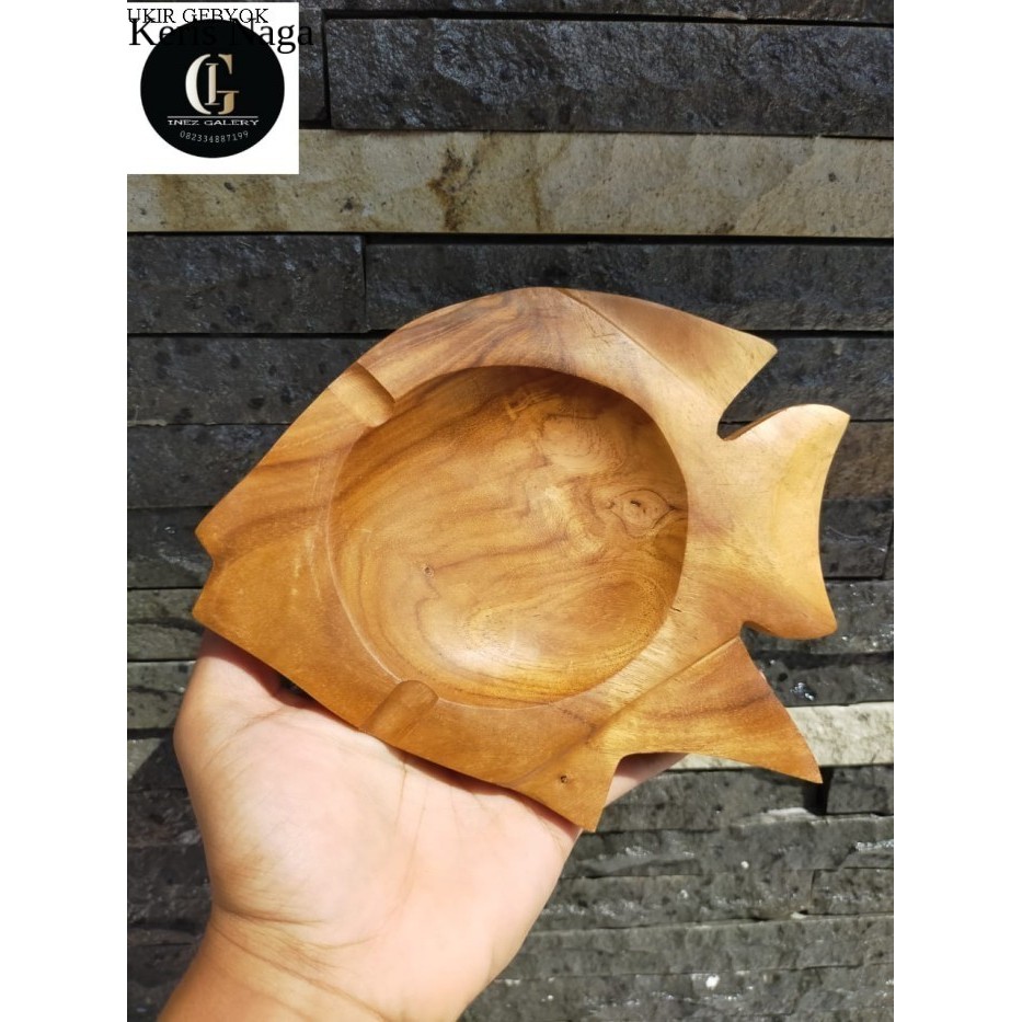 TERMURAH Asbak kayu jati motif ikan IN 208 LSF7