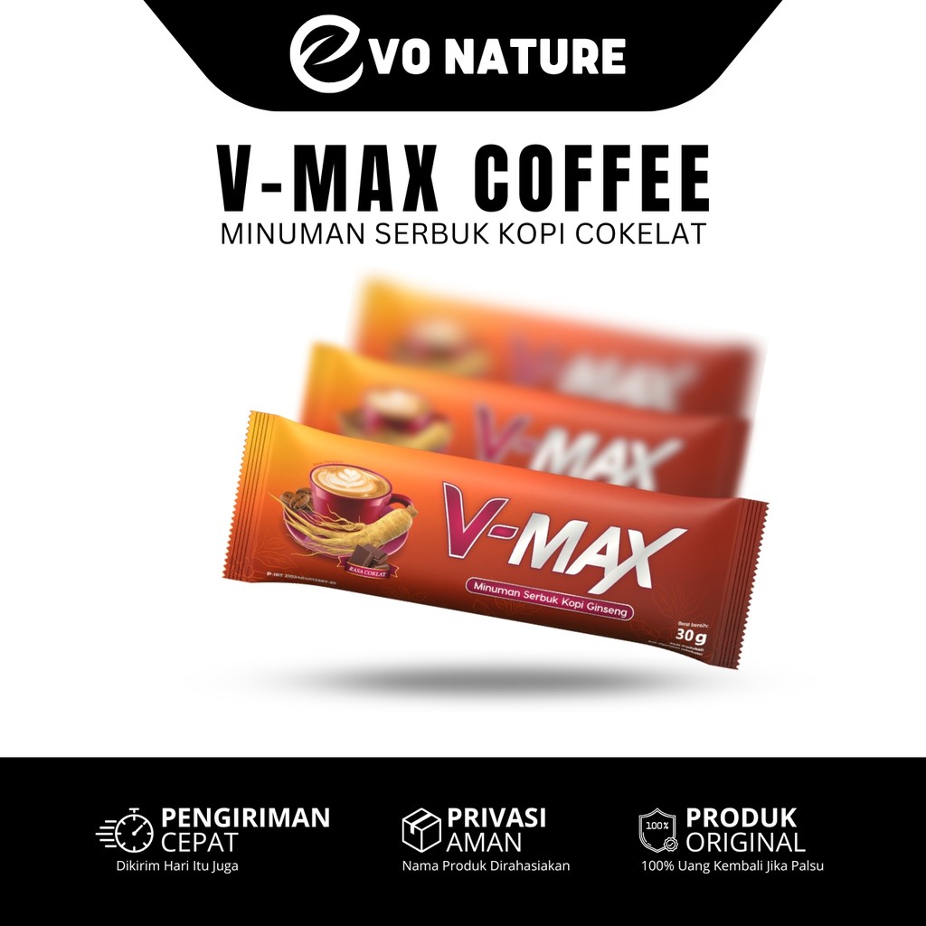 

V-MAX Kopi Ginseng Original Rasa Cokelat Asli BPOM Halal MUI @300 Gram Persachet