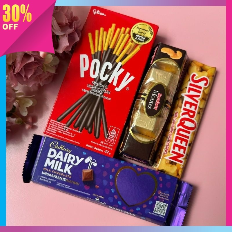 

Kado Cantik Unik Hampers Valentine Keren Lebaran / Tambahan Hampers Coklat Silverqueen SQ Cadburry Pocky