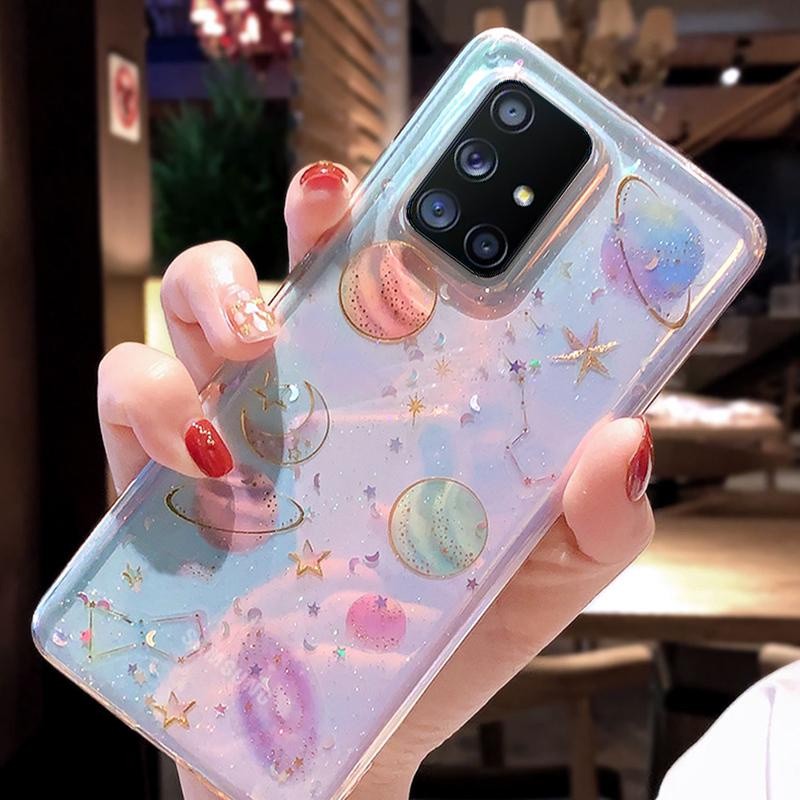 NEW CASE OPPO RENO 6 RENO6 4G 5G GLITTER BLING STARS MOON CLEAR PLANET CASING STARRY SKY