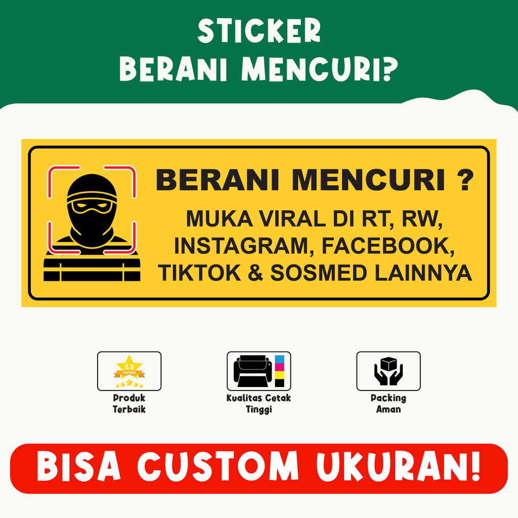 

Sticker Berani Mencuri – Peringatan Keamanan, Bahan Vinyl Premium, Anti Air, Cetak HD