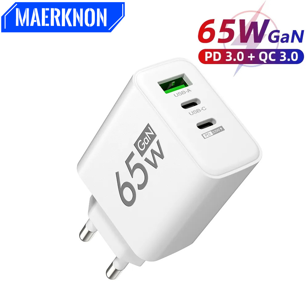 

PD 65W USB C Charger GaN Charger Quick Charge 3.0 Type C Phone Adapter For iPhone 15 14 Samsung Xiaomi 3 Ports Fast Wall Charger