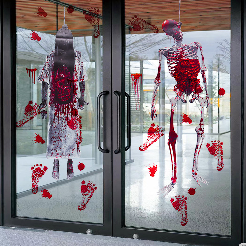 

Halloween Window Stickers Horror Blood Skull Electrostatic Glass Sticker 2024 Halloween Party Decorations Haunted House Props