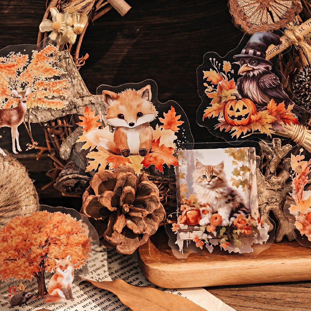 

30 Pcs Gold Autumn Forest Aesthetic Diary Travel Journal Paper Stickers Scrapbooking Stationery School Office Art Supplies