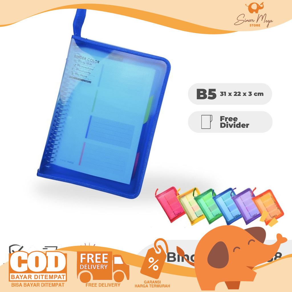 

TOPLA Binder Note Book Zipper B5 BNT-988 / Buku Catatan 26 Ring Besi Resleting Murah