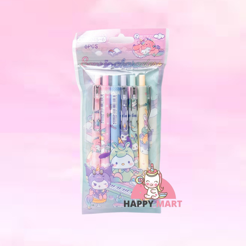 

[PROMO DISKON 50%] Pulpen sanrio x unicorn isi 6 pcs / kuromi / melody / cinnamoroll [PALING MURAH BISA COD]