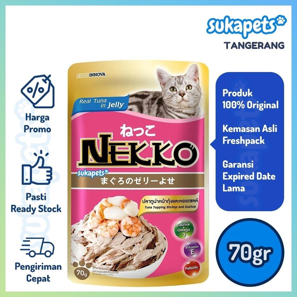 Nekko Tuna Topping Shrimp and Scallop Makanan Kucing Basah Pouch 70gr