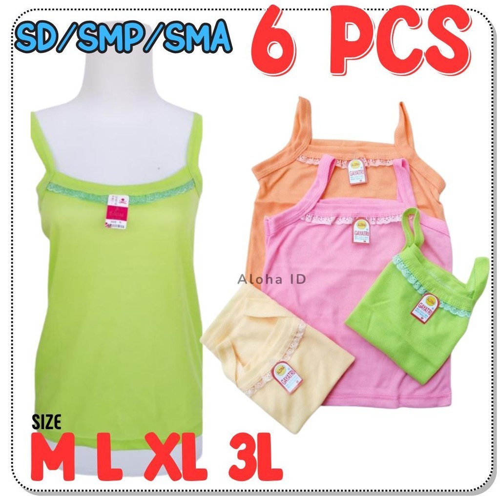 6 Pcs Kaos Dalam Cewek - Singlet Anak Perempuan Renda dan Remaja Grosir Aloha ID