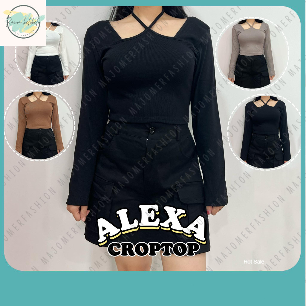 Baju Crop Wanita Terbaru / Majomer | Alexa Halter Crop Top - Atasan Wanita Lengan Panjang