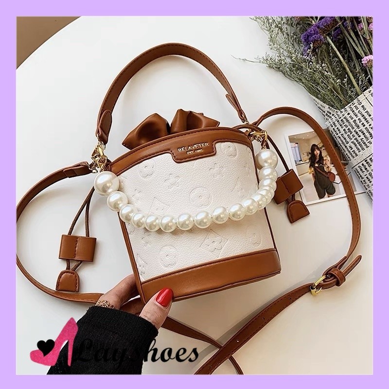 LAYSHOES TAS AESTHETIC WANITA TAS TABUNG MUTIARA  SERUT  BAG WANITA CEWEK SELEMPANG HANDBAG SLINGBAG