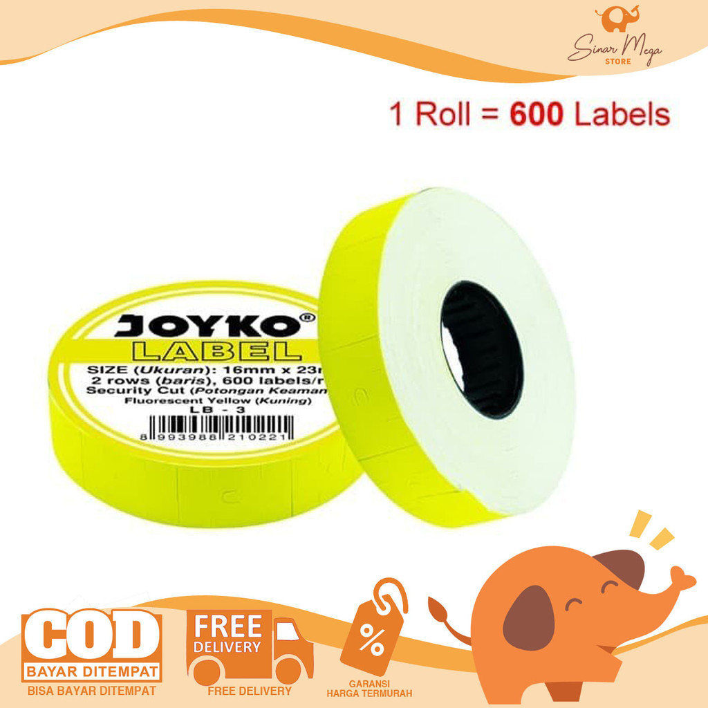 

Joyko Label LB-3 (2 Baris Yellow Fluo) DIJUAL PER SLOP ISI 10 ROLL Price Label Harga Murah Berkualitas