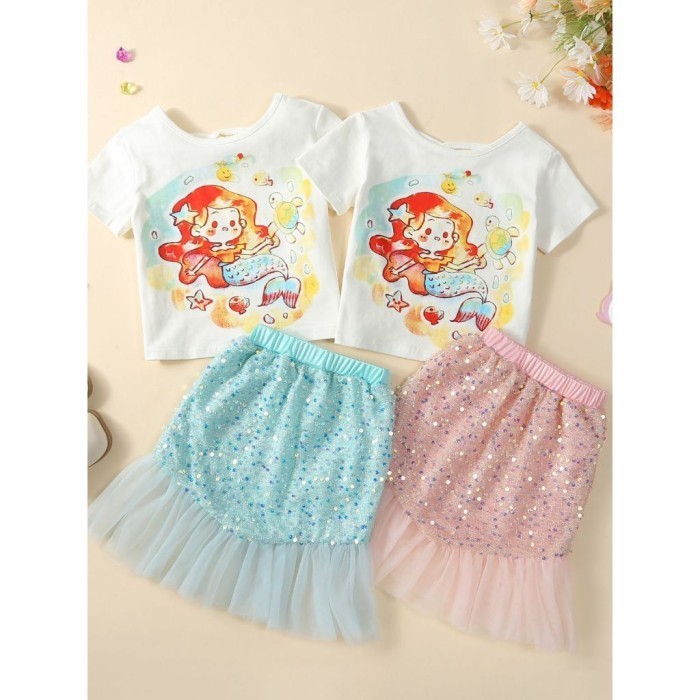Setelan Anak Perempuan Mermaid Baju Anak Perempuan - Biru, 90